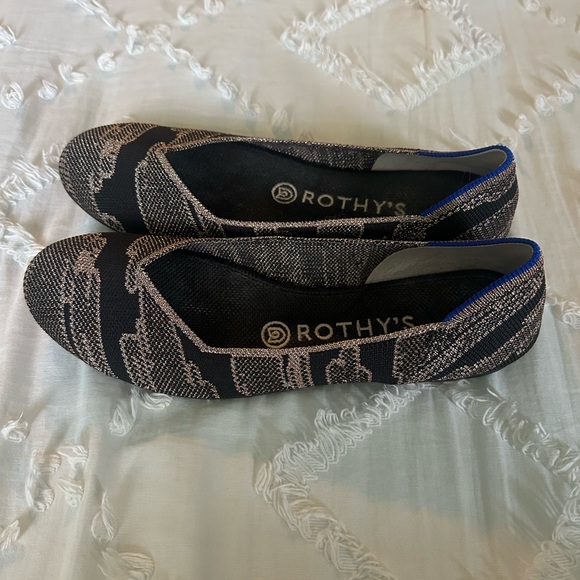 Rothy's Black and Tan Women's Flats with Blue Trim - Picture 2 of 3